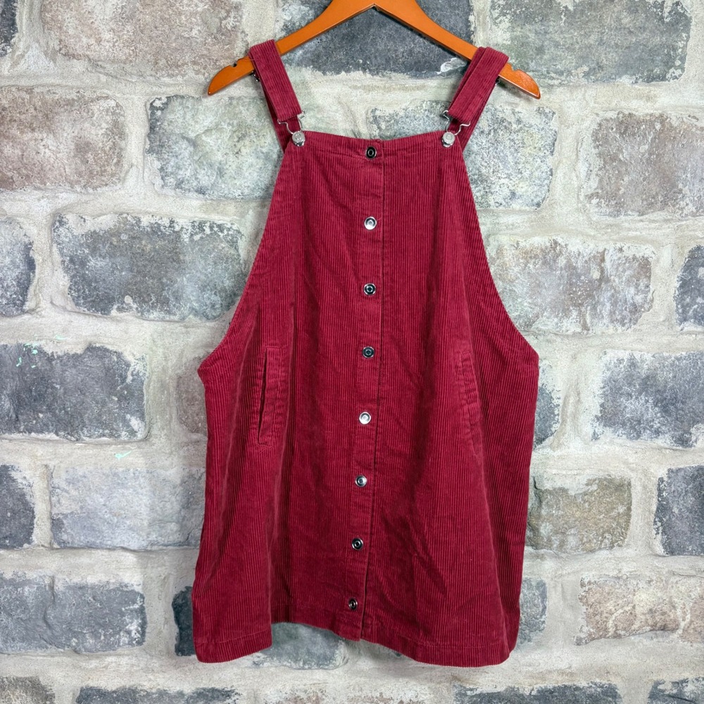 Re Generation Burgundy Corduroy Button Front Overall Dress Large Y2K Retro‎